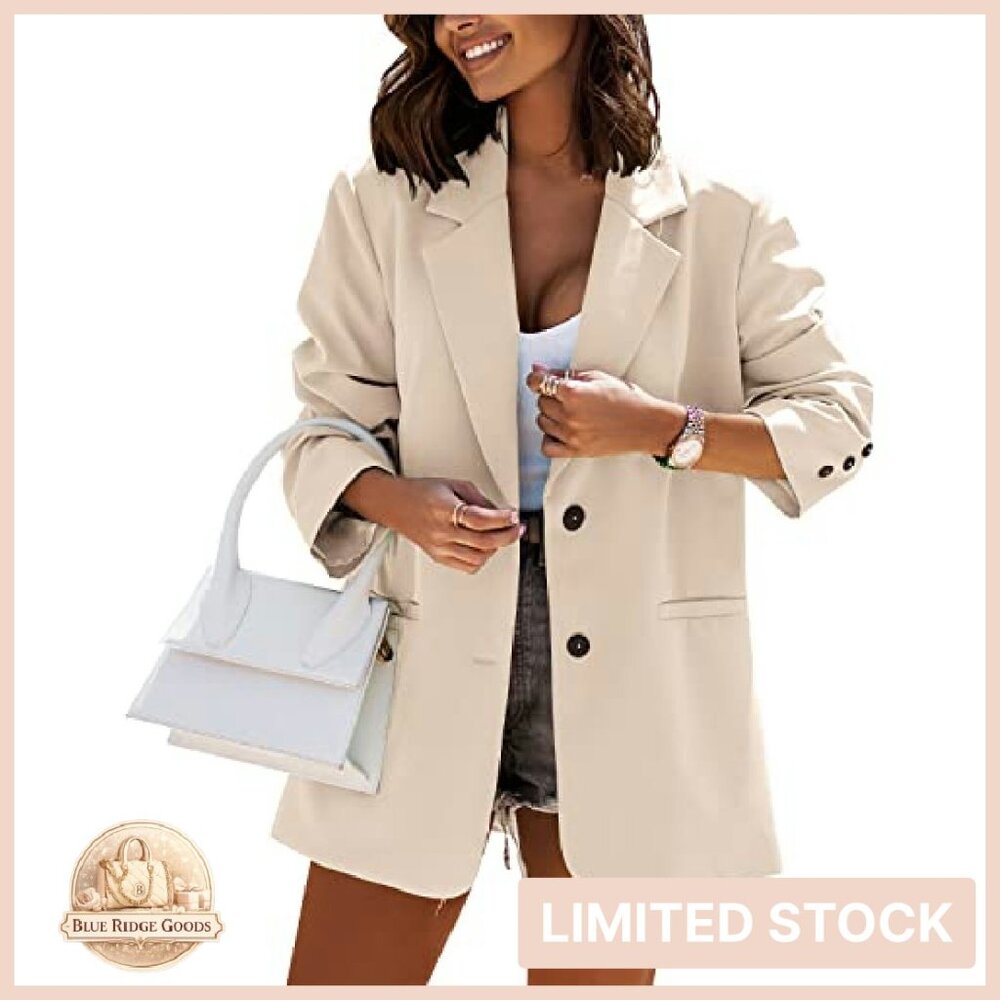 Oversized Blazer Lapel Button Down Solid Work Off… - image 2